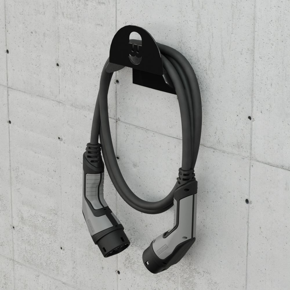 Soporte de pared para cable de carga de coche eléctrico: negro